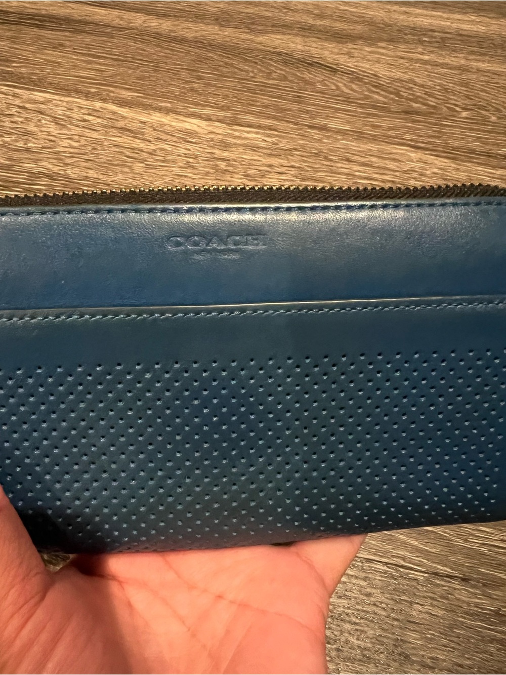 Coach F75222 Zip-Around Perforated Leather Wallet in Blue - Picture 2 of 16